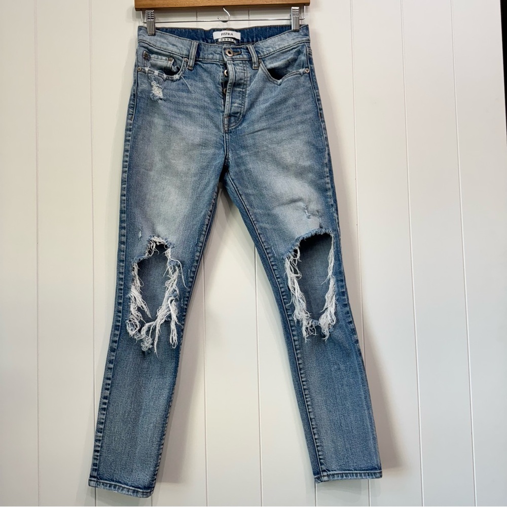 Revolve Pistola Nico High Rise Mom Jeans Cropped Distressed 
Size 26